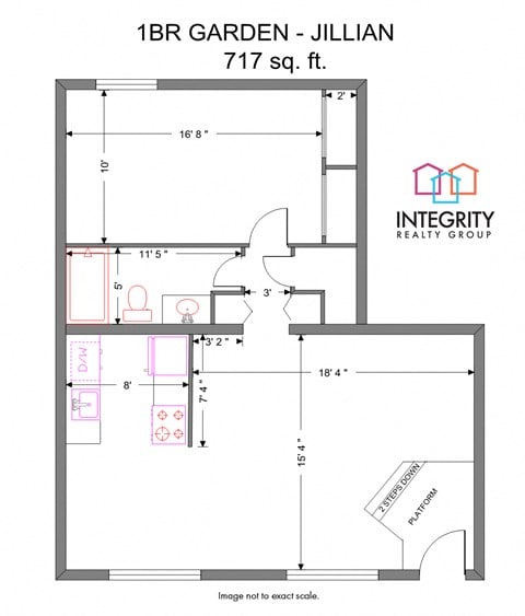 Floor plan for 1 bed, 1 bath, 717 sqft